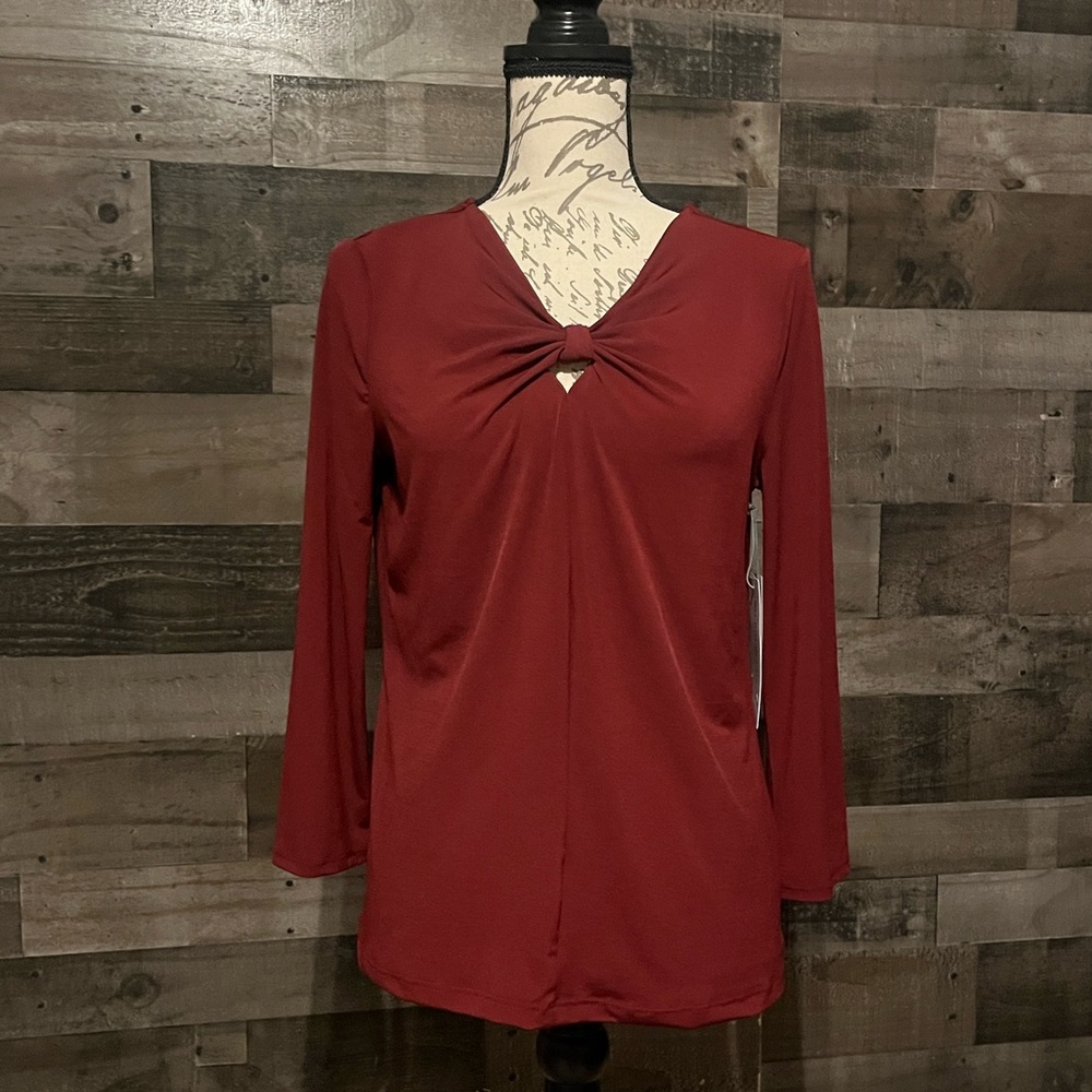 Liz Claiborne NWT Burgundy Passion Twist Front Blouse 3/4 Sleeve